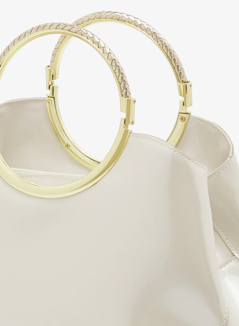 Khizana White Ring Handle Geometrical Shaped Bag With Gold Accent for Women | Best Price UAE